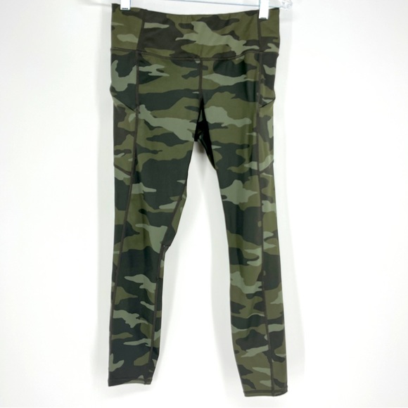 Athleta Camo Contender Leggings Olive Green Powerlift Small Yoga Run Gym Cropped - Picture 5 of 10